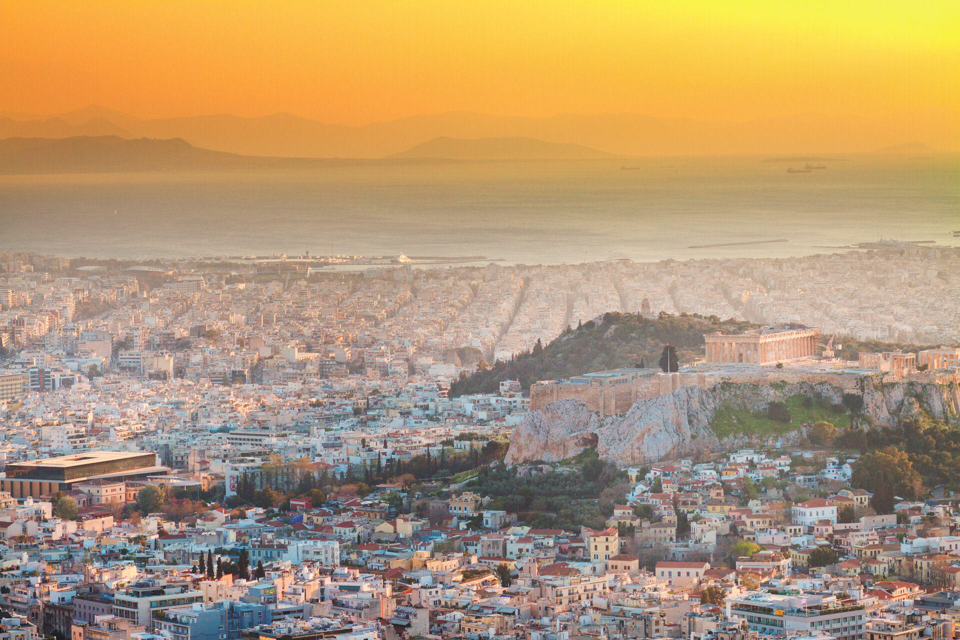 View of Athens in the sunset